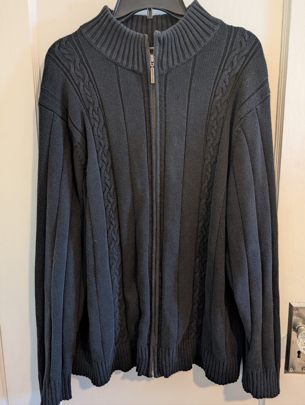 Geoffrey Beene Men's Full-Zip Cable Knit Sweater - Black